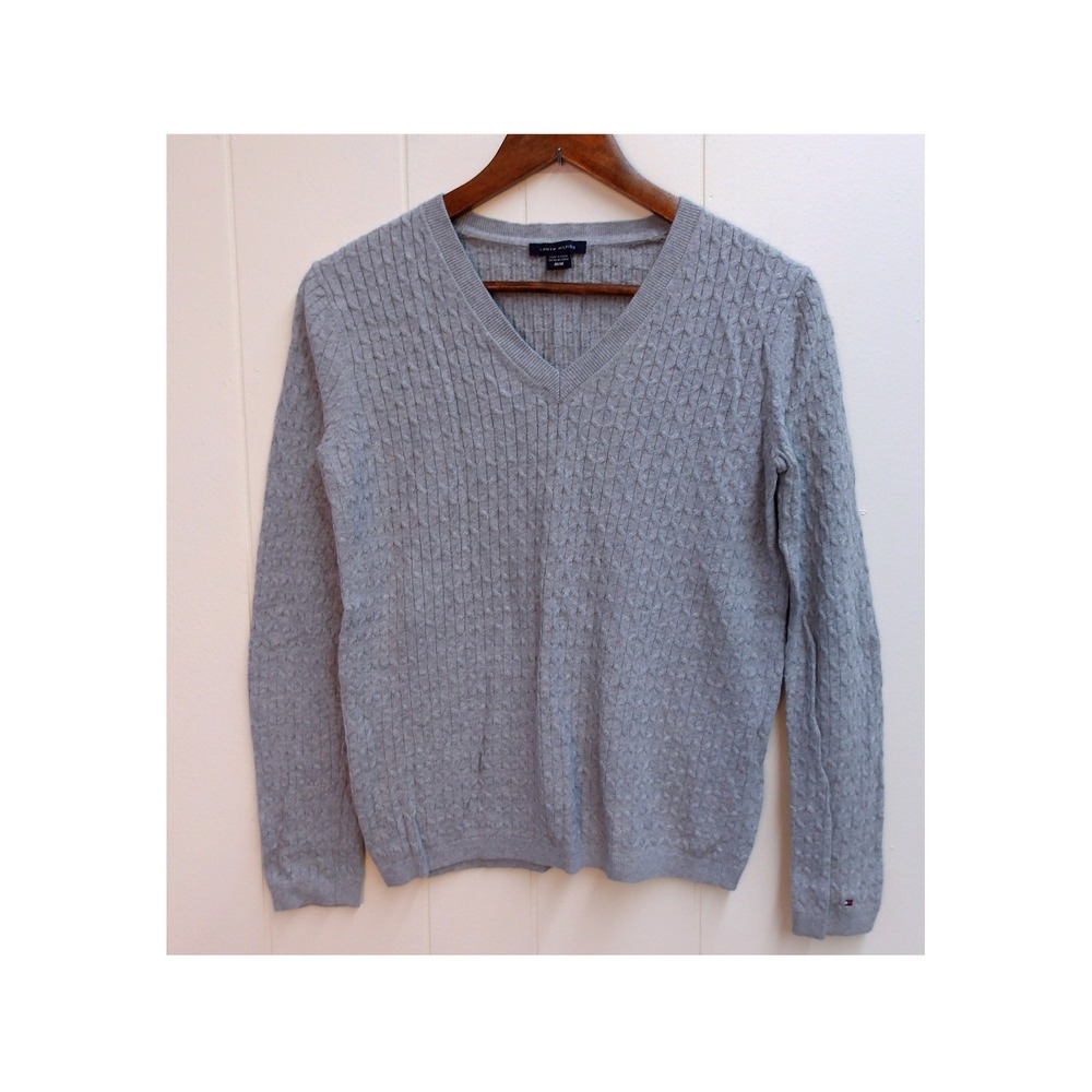 Tommy Hilfiger Sweater Medium M Gray‎ Ribbed Knit Pullover Womens Casual / #1010